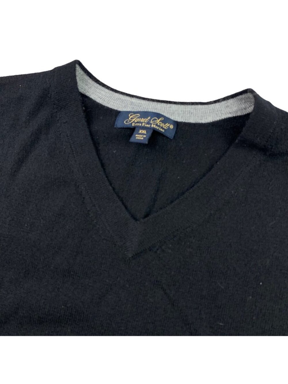 Garret Scott Men's 100% Wool Knit V-Neck Pullover Sweater Black • 2XL